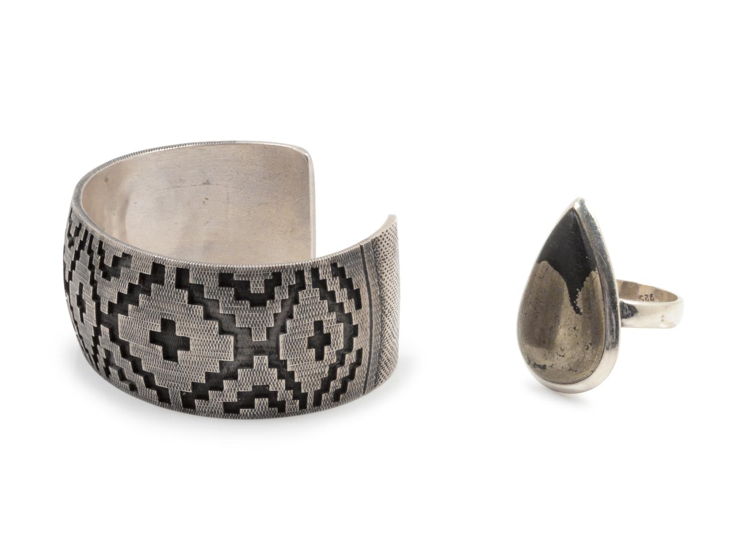 Rug Pattern Cuff and Stone Ring