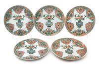 Five Chinese Famille Verte Porcelain Plates Diameter of each 8 inches. — QING DYNASTY (1644-1911)
