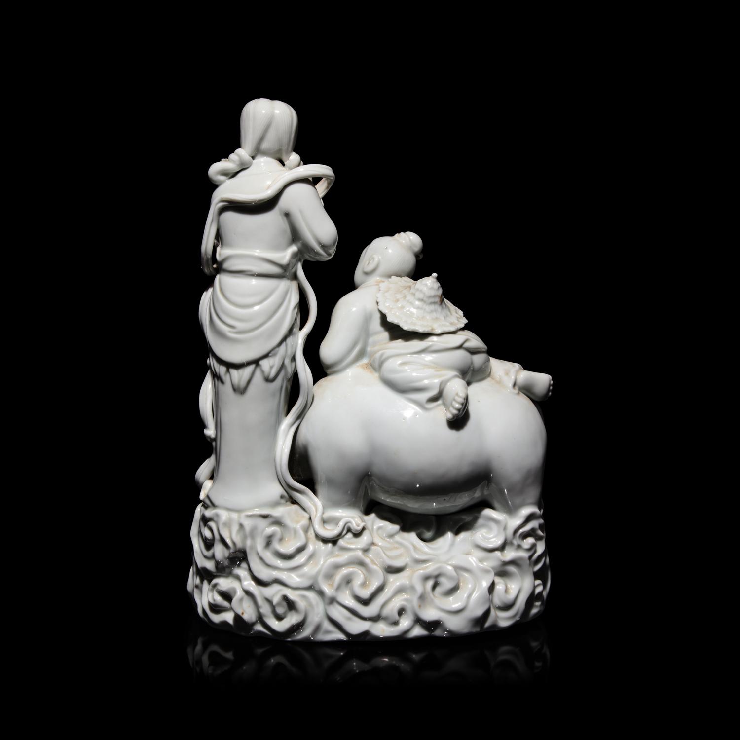 A Chinese Blanc de Chine Figural Group of the Weaver Girl and Herd Boy