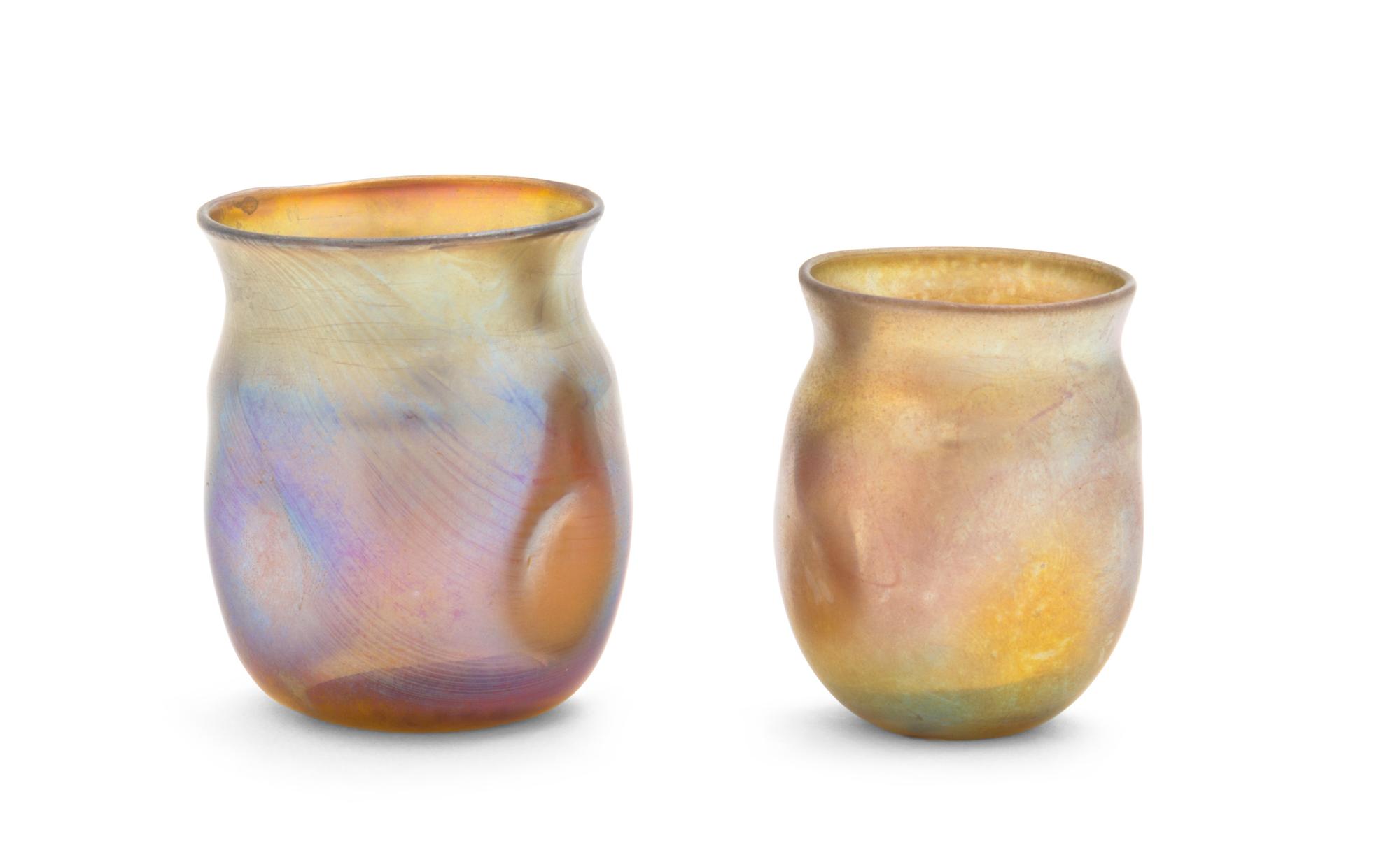 Two Tiffany Studios Gold Favrile Glass Toothpicks Height of taller 2 1/8 inches.