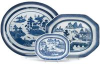 Three Chinese Export porcelain "Canton" serving platters 19th century