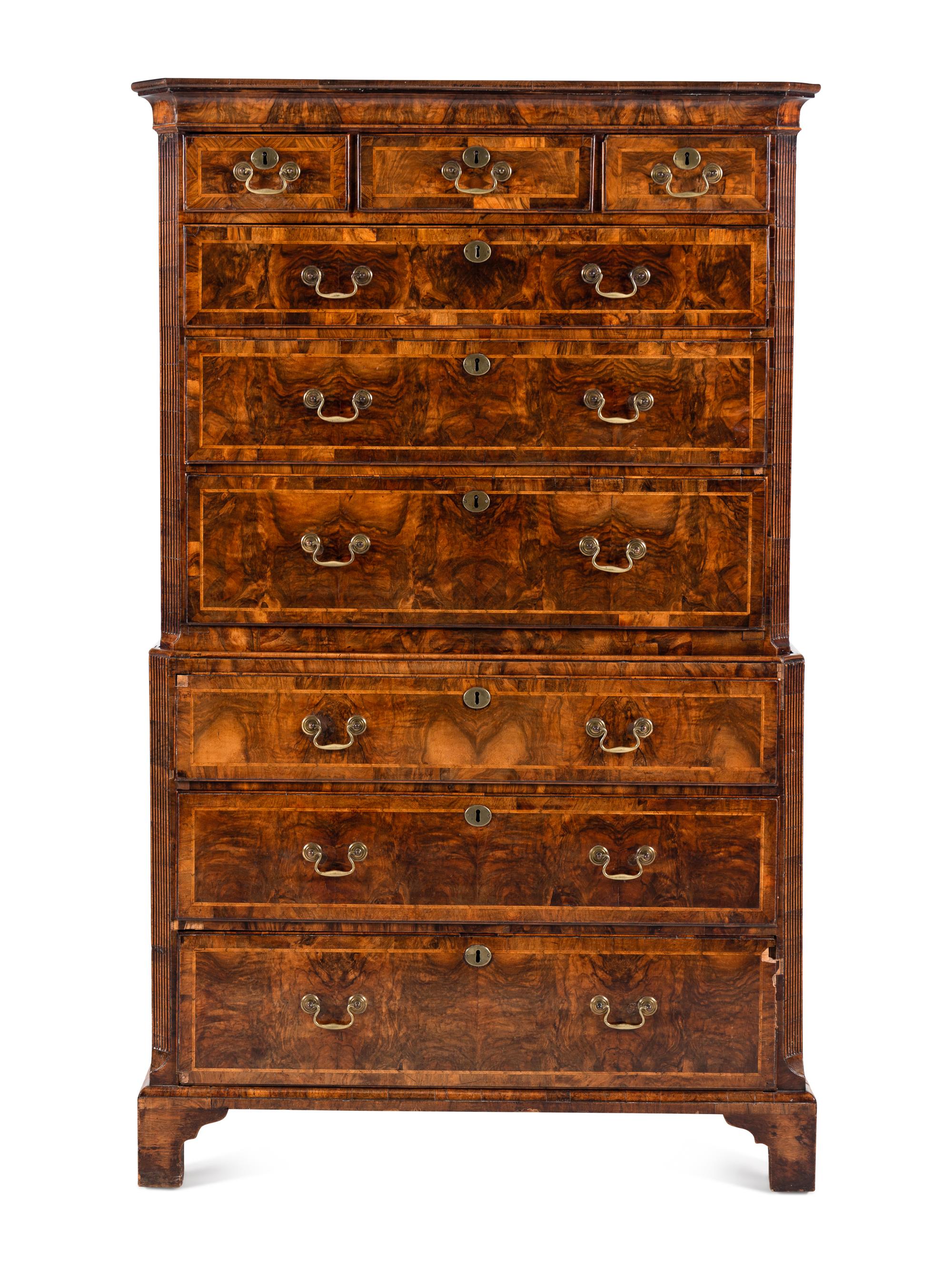 A George III Burl Walnut Chest-on-Chest