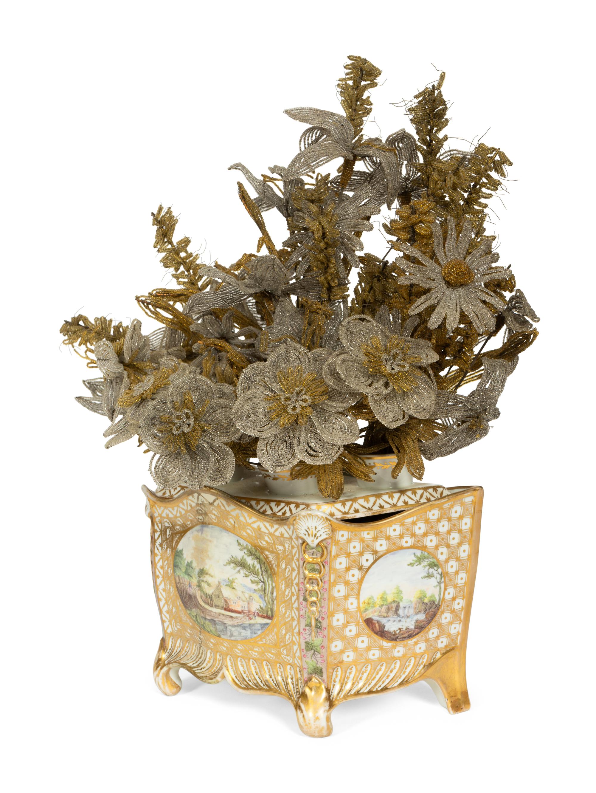 An English Hand-Painted and Parcel-Gilt Porcelain Bough Pot
