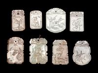 Eight Chinese Celadon Jade Carved Plaques