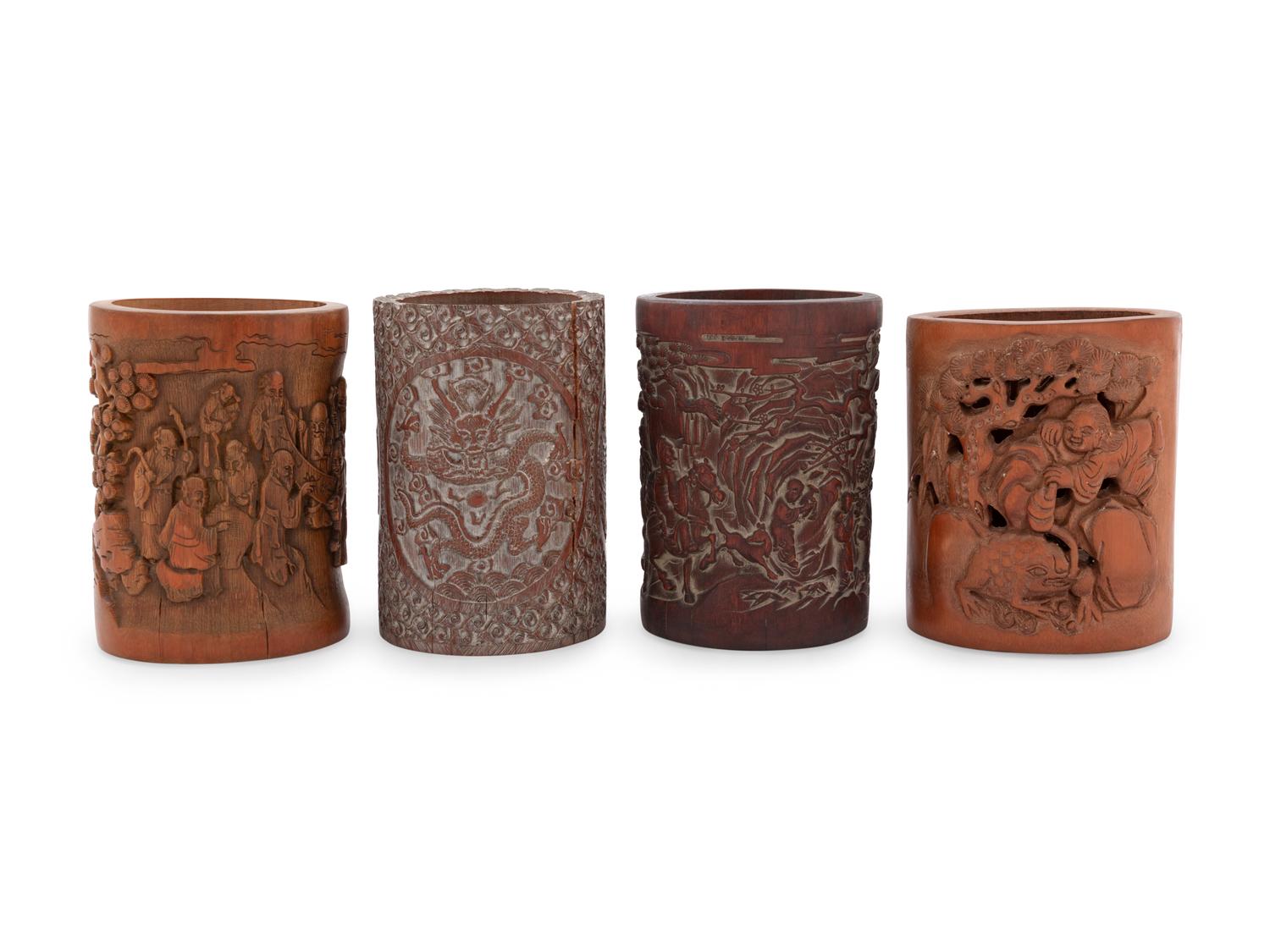 Four Chinese Bamboo Brush Pots, Bitong