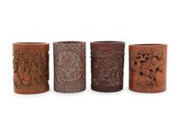 Four Chinese Bamboo Brush Pots, Bitong