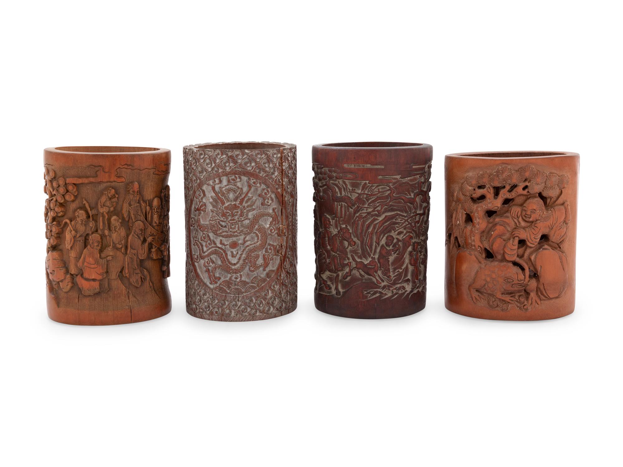 Four Chinese Bamboo Brush Pots, Bitong