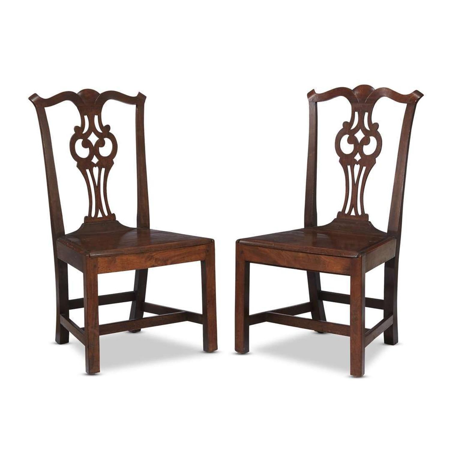 A pair of Chippendale walnut hall chairs massachusetts or rhode island, late 18th century