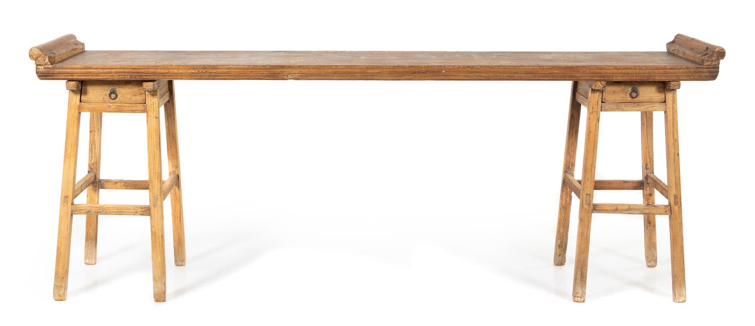 A Chinese Softwood Altar Table Height 37 1/2 x width 99 1/2 x depth 18 3/4 inches. — 20TH CENTURY WITH EARLIER ELEMENTS