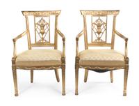 A Pair of Neoclassical Giltwood Armchairs, Height 34 1/2 inches.