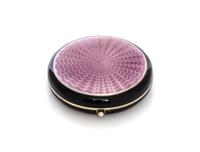 An American Silver and Guilloche Enamel Compact, , of circular form, the case decorated with lavender sunburst guilloche roundels, the