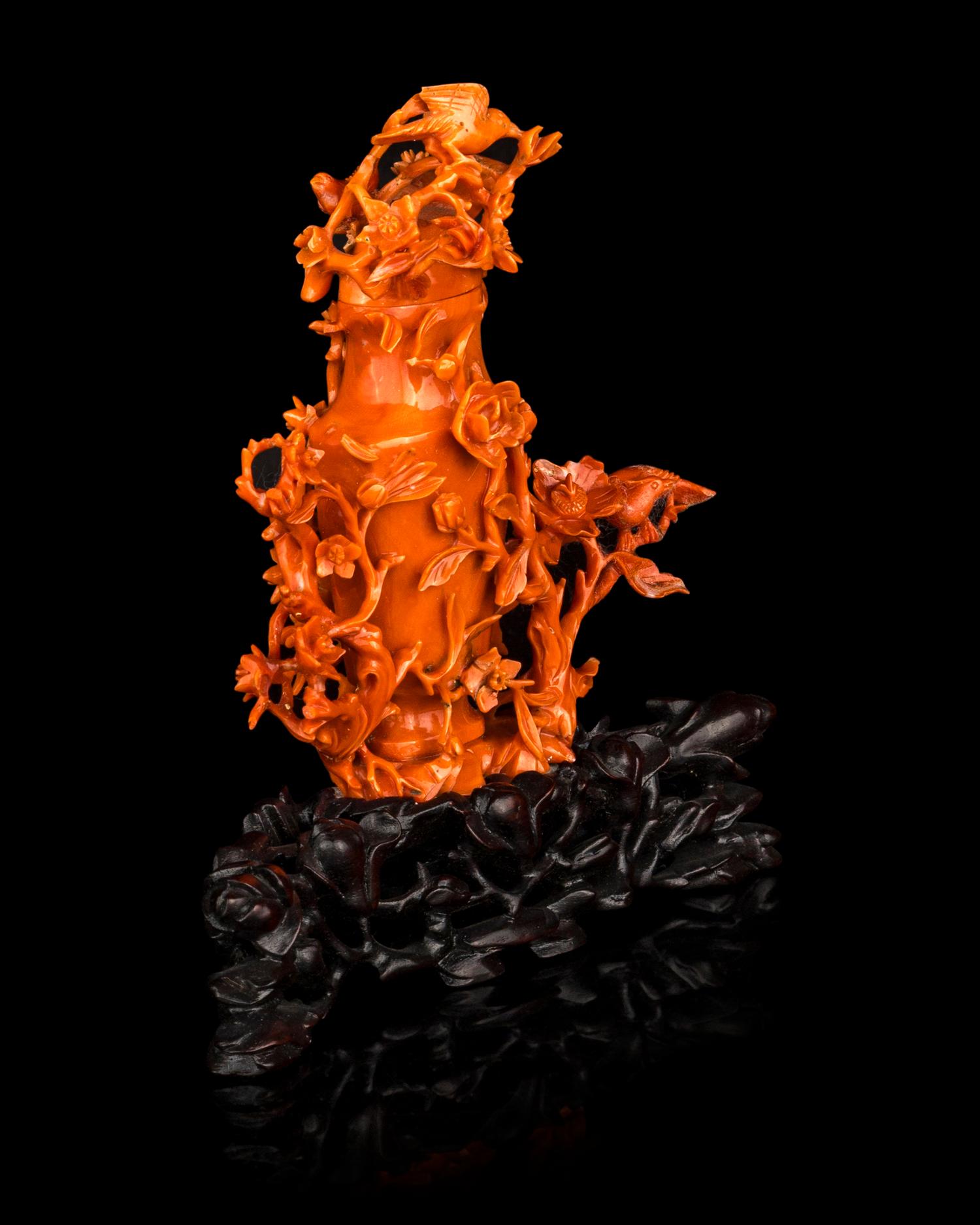 A Chinese Red Coral 'Flower' Vase