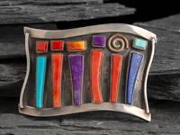 Sterling Silver Belt with 14K Gold Accents and Set with Spiny Oyster, Coral, Turquoise, and Lapis