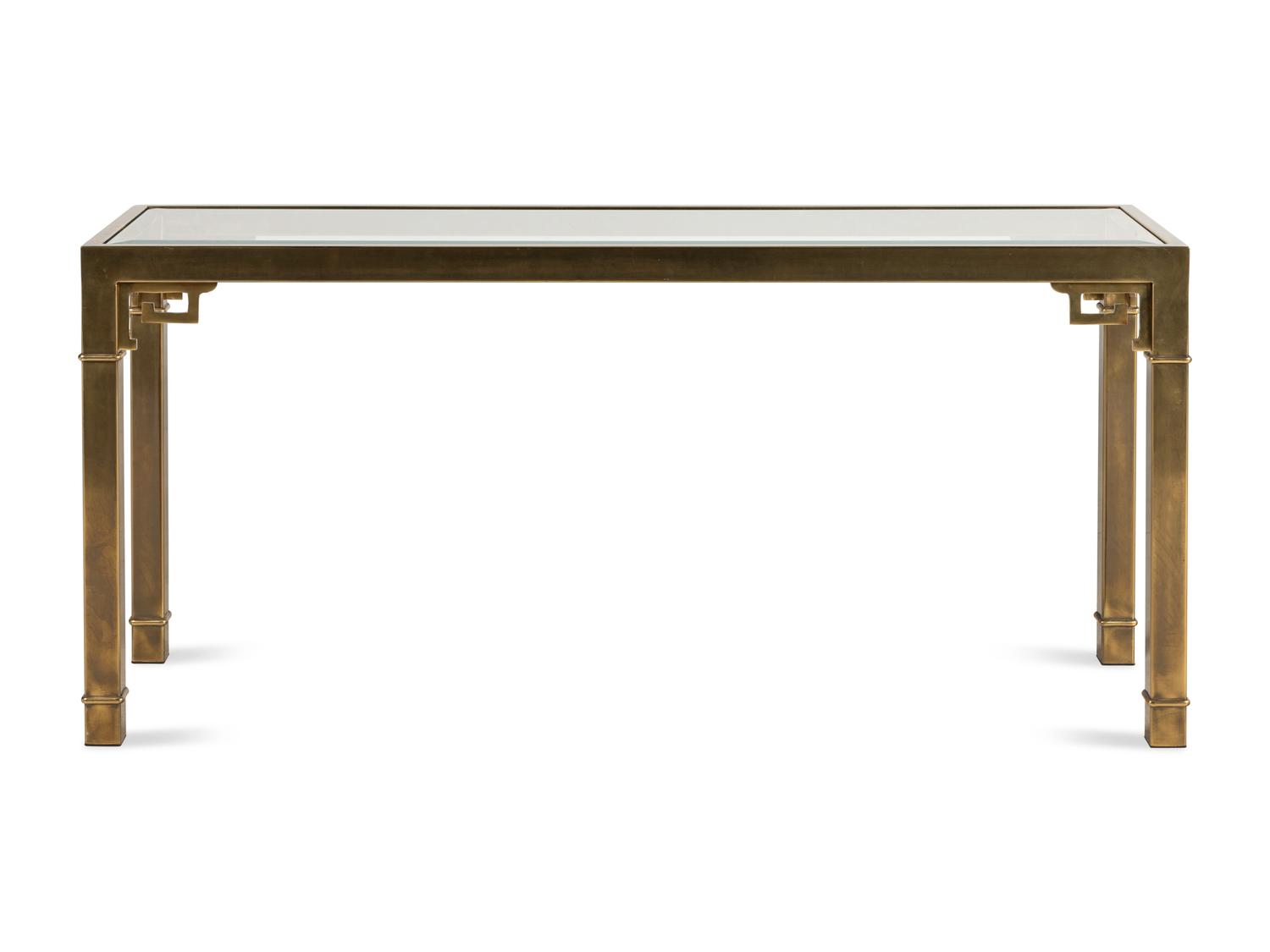A Mastercraft Brass and Glass-Top Console Table