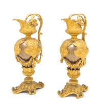 A Pair of Louis Philippe Style Gilt Bronze Mounted Ewers Height 12 1/2 inches. — 19TH/20TH CENTURY