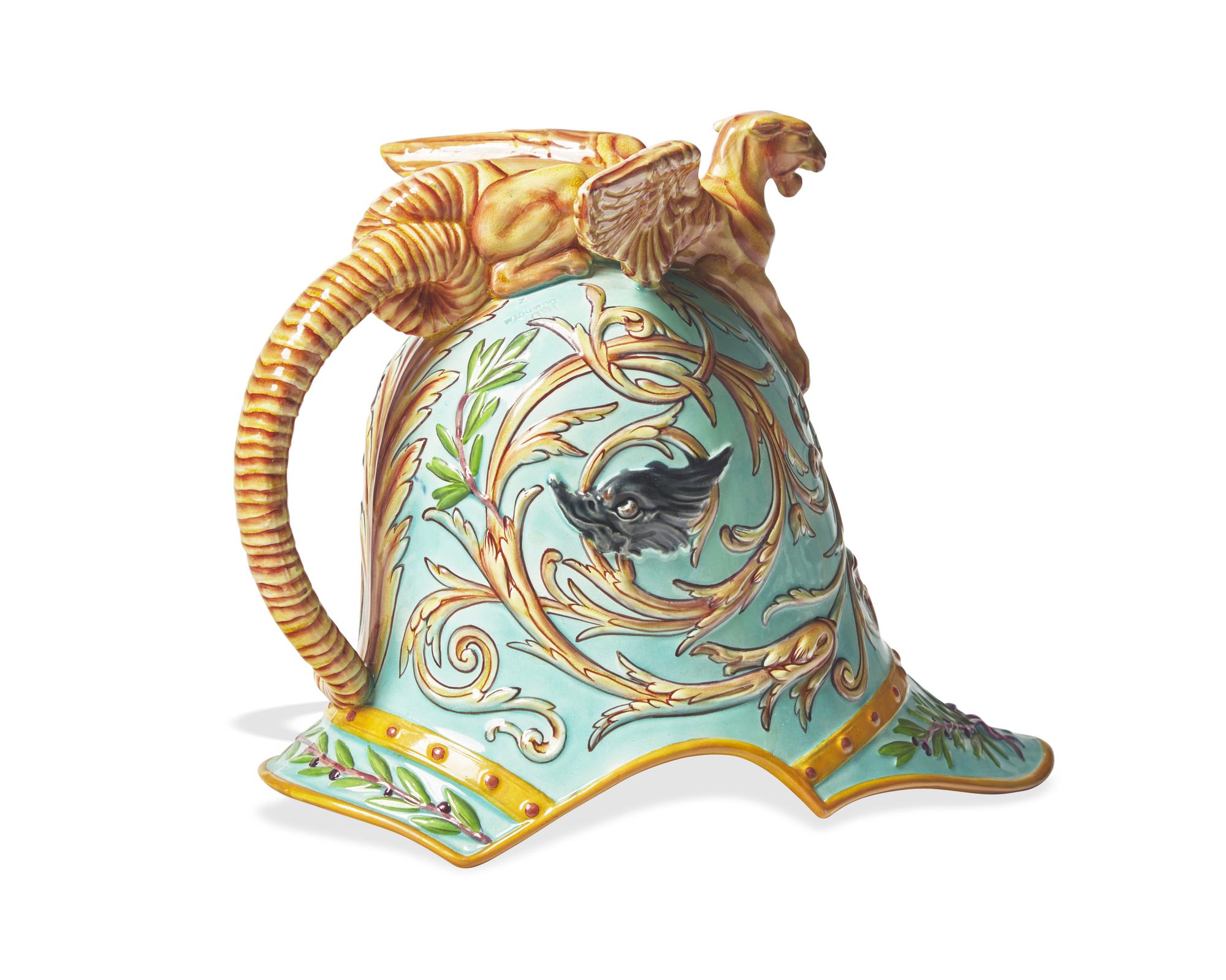 A Wedgwood Majolica Helmet Pitcher