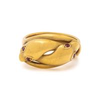 BRITISH, YELLOW GOLD AND RUBY SNAKE RING