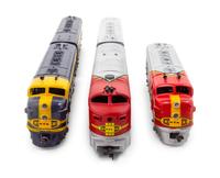 A Group of Three Polychrome HO-Gauge Santa Fe Railroad Diesel Locomotives