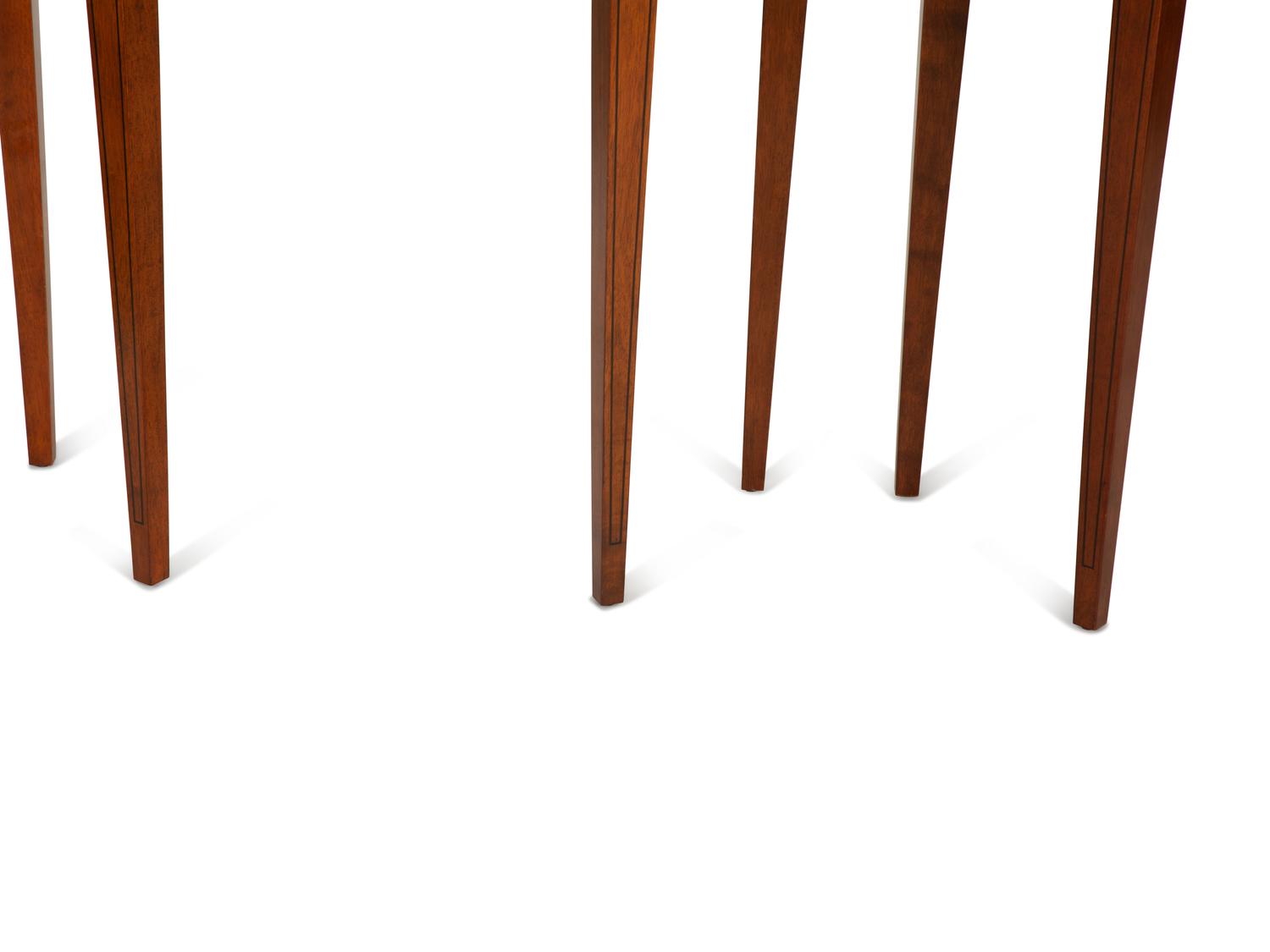 A Pair of George III Style Inlaid Mahogany Demilune Side Tables