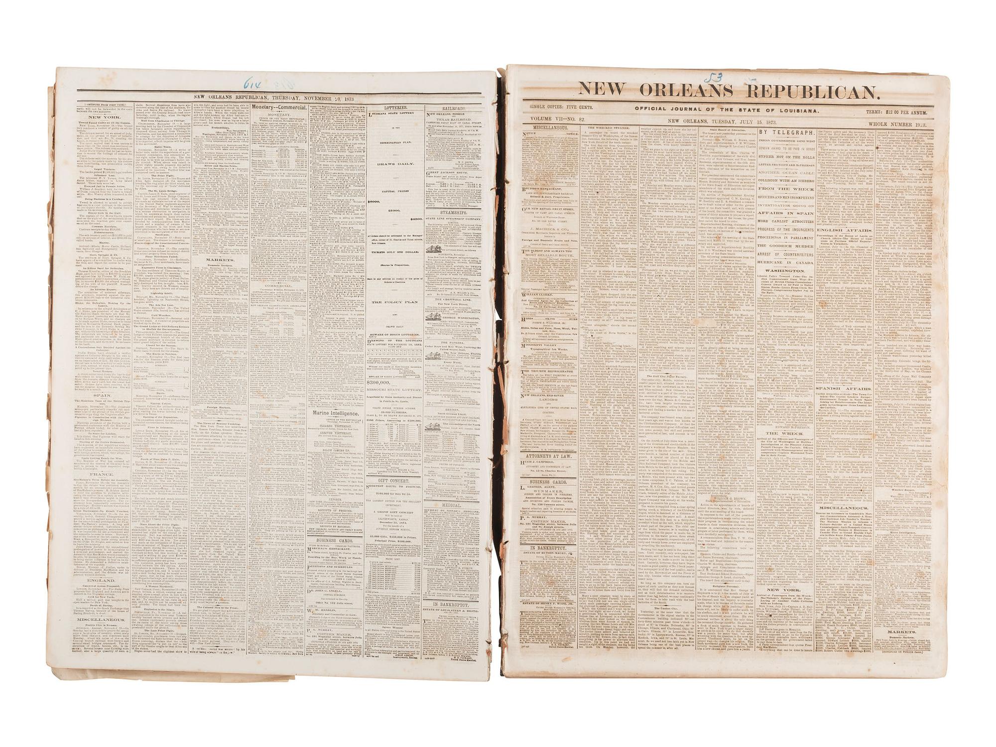 [NEW ORLEANS]. Extensive collection of 200+ New Orleans newspapers dating from the 19th century.