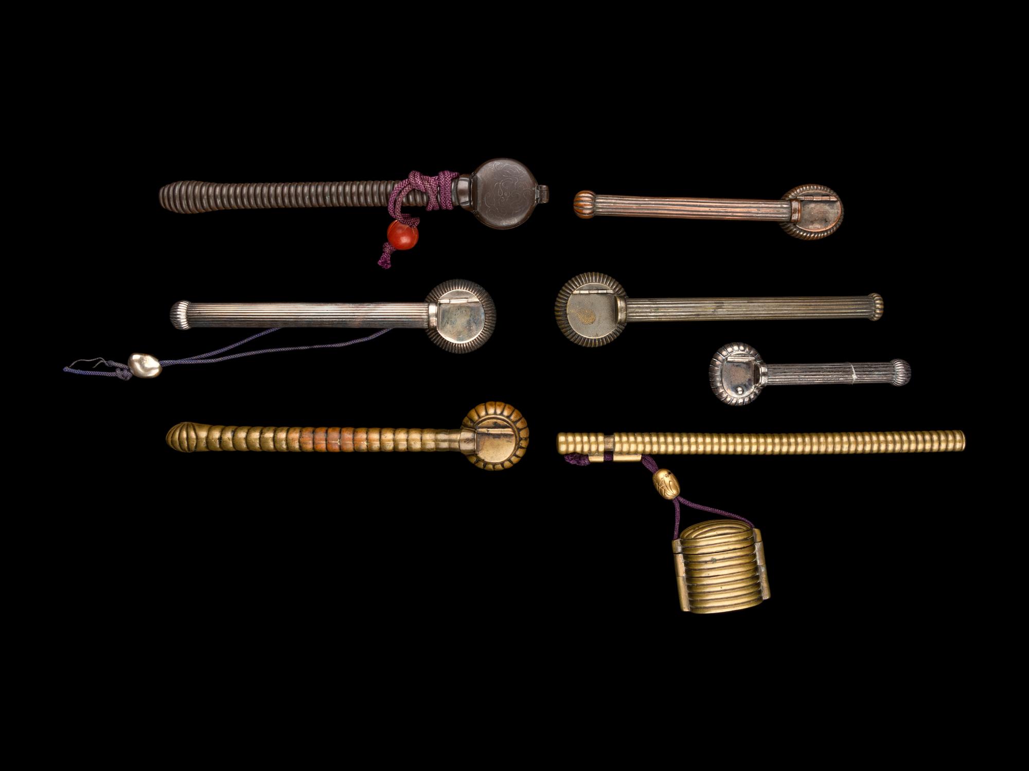 Seven Japanese 'Ribbed' Portable Writings Sets, Yatate