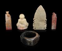 Five Chinese Soapstone and Hardstone Carvings