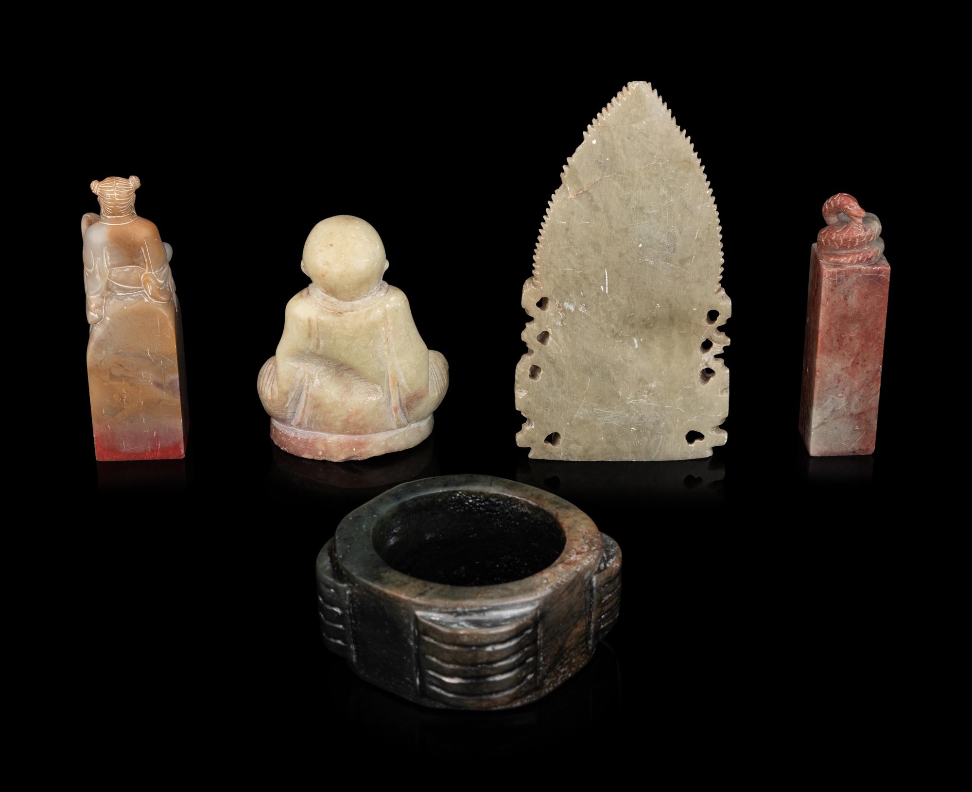 Five Chinese Soapstone and Hardstone Carvings