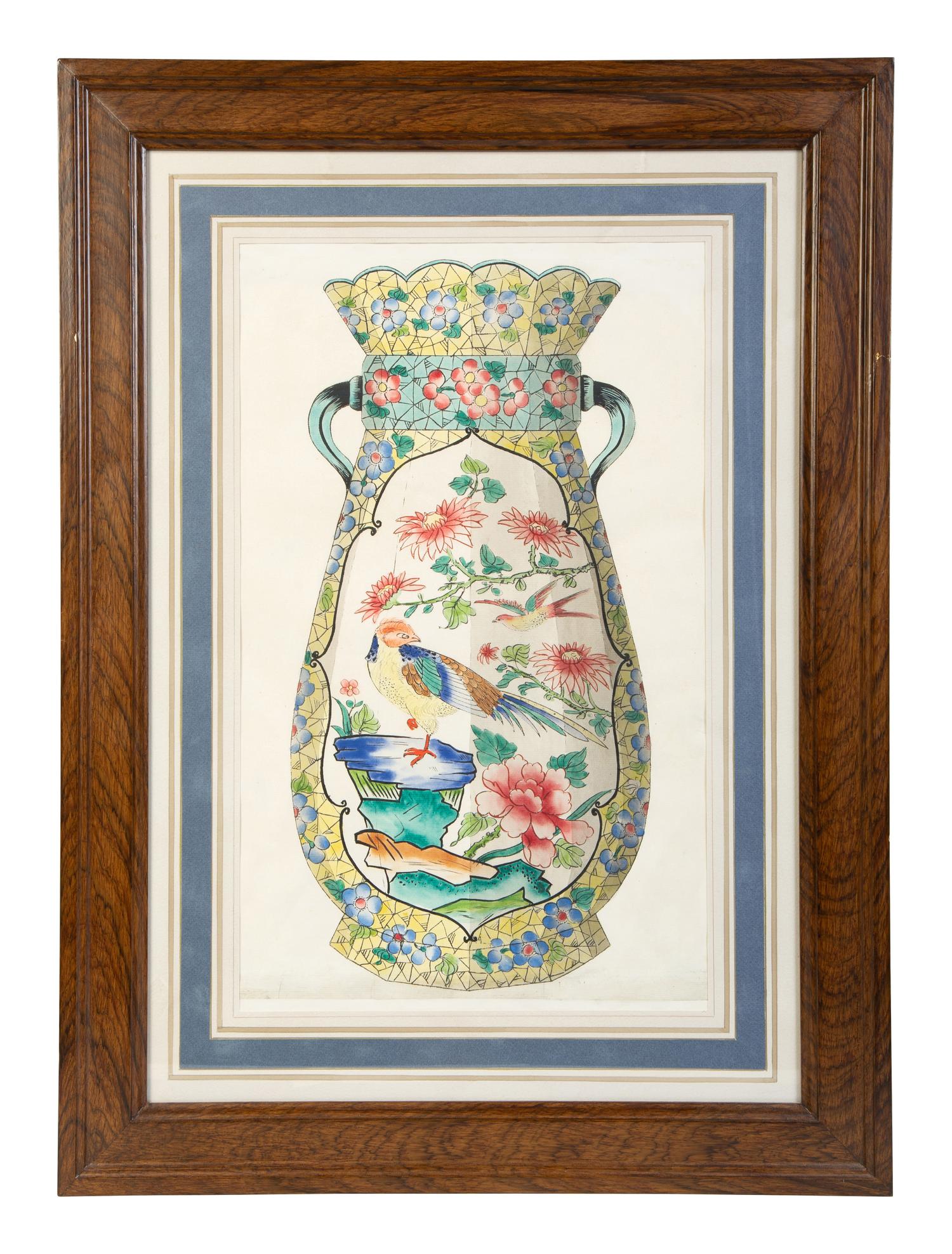 A Group of Eight Framed Chinese Works on Paper Depicting Export Porcelains — EARLY 20TH CENTURY