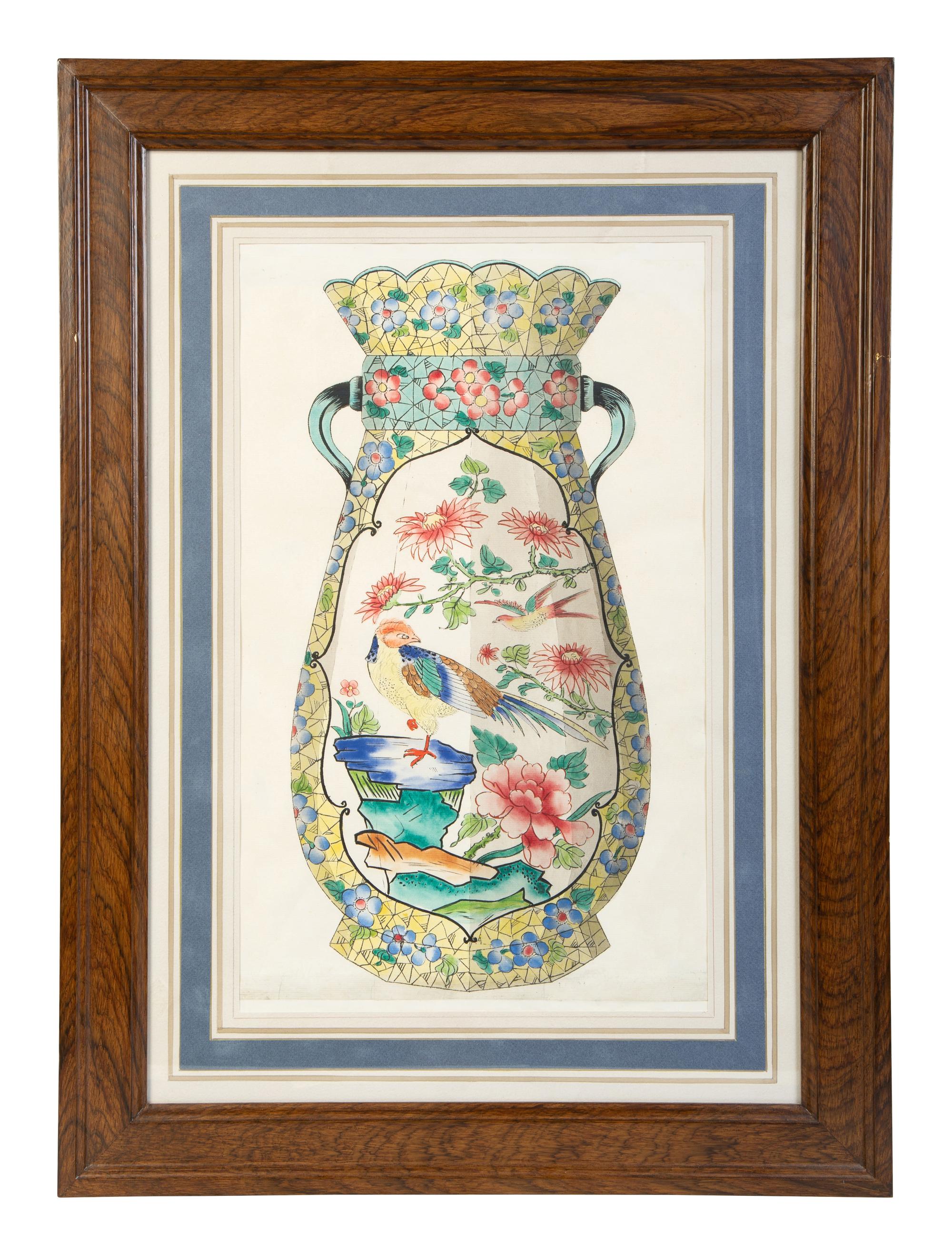 A Group of Eight Framed Chinese Works on Paper Depicting Export Porcelains — EARLY 20TH CENTURY