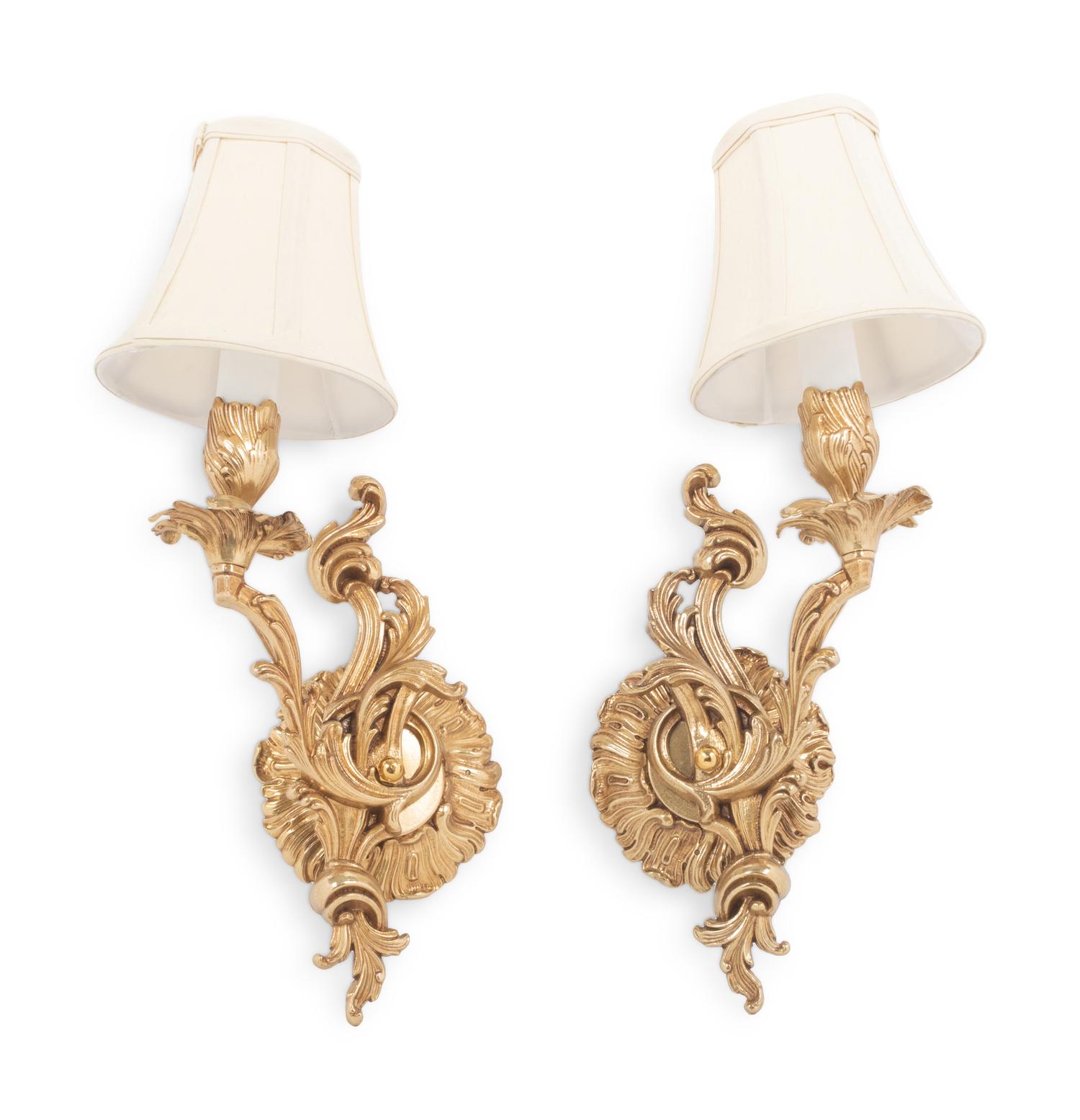 A Pair of Gilt Metal Single-Light Sconces