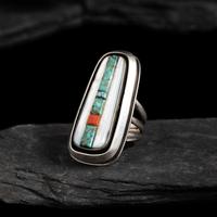 Victor Beck (Diné, 1941-2022) — Silver, Turquoise, and Mother-of-Pearl Ring