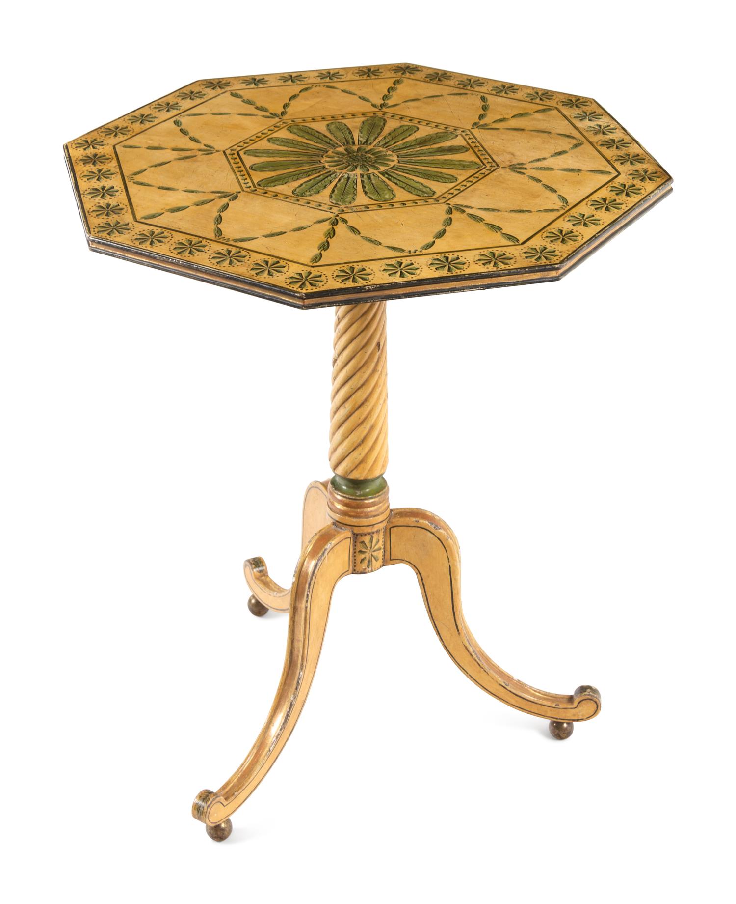 A Pair of George III Cream and Green-Painted Octagonal Tables