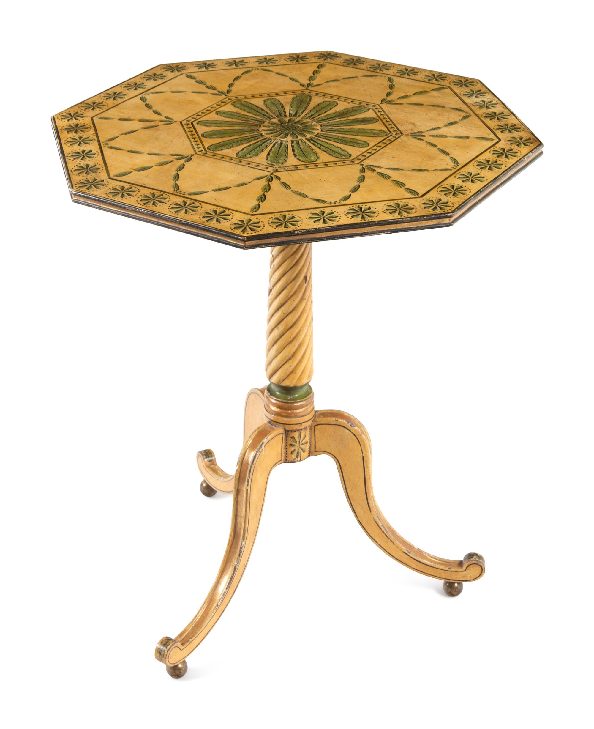 A Pair of George III Cream and Green-Painted Octagonal Tables