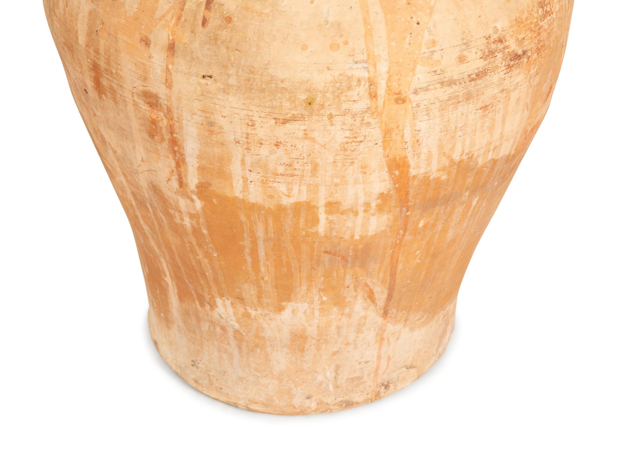 Three Partially Glazed Terra Cotta Olive Jars — 20th Century
