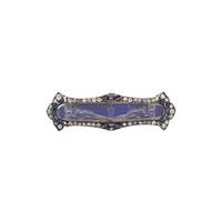 ANTIQUE, ETCHED GLASS, DIAMOND AND SAPPHIRE BROOCH