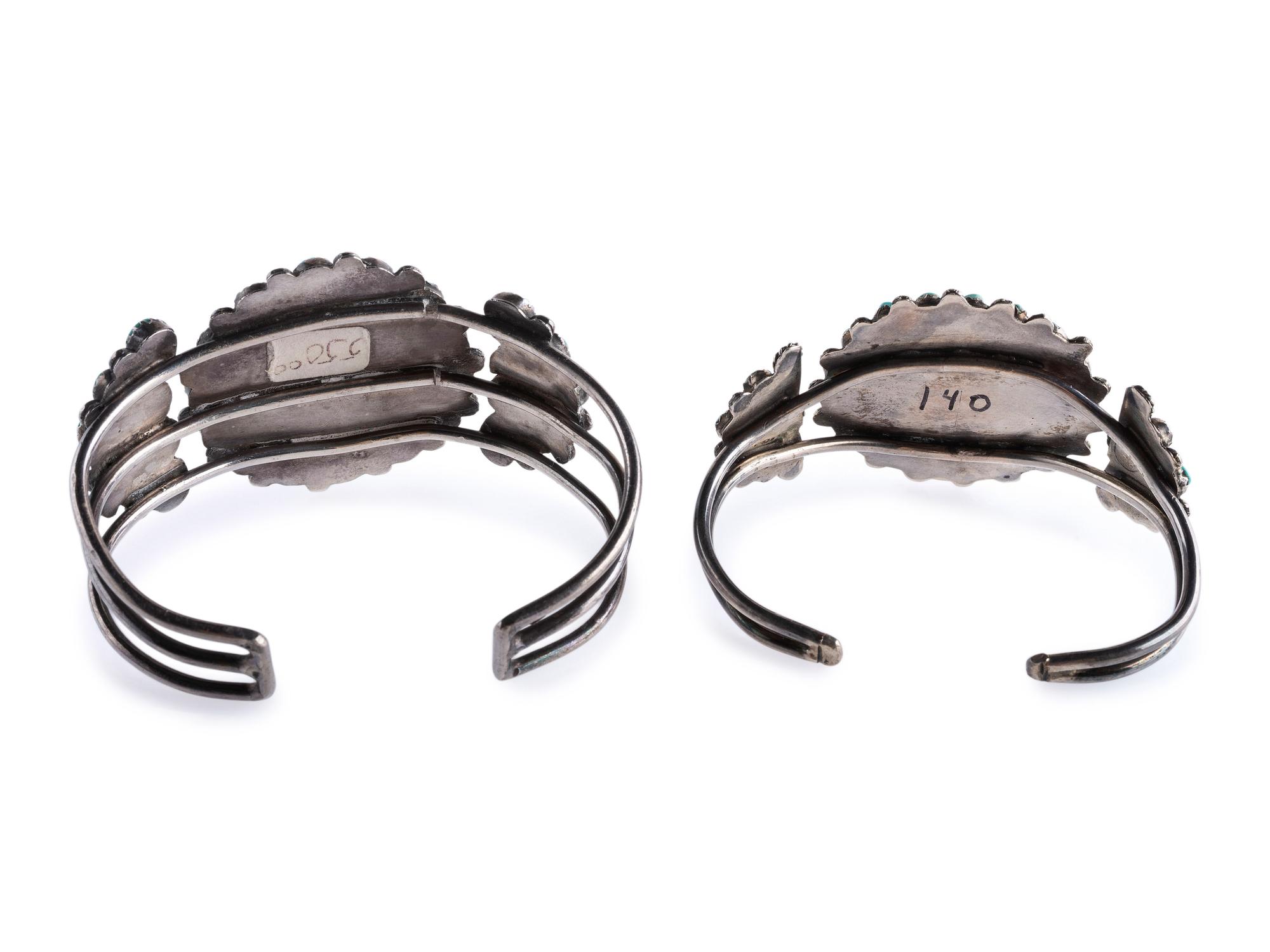 Navajo or Zui Silver Wire Cuff Bracelets, with Tuquoise Clusters