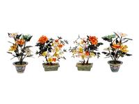 Two Pairs of Chinese Carved Hardstone Trees