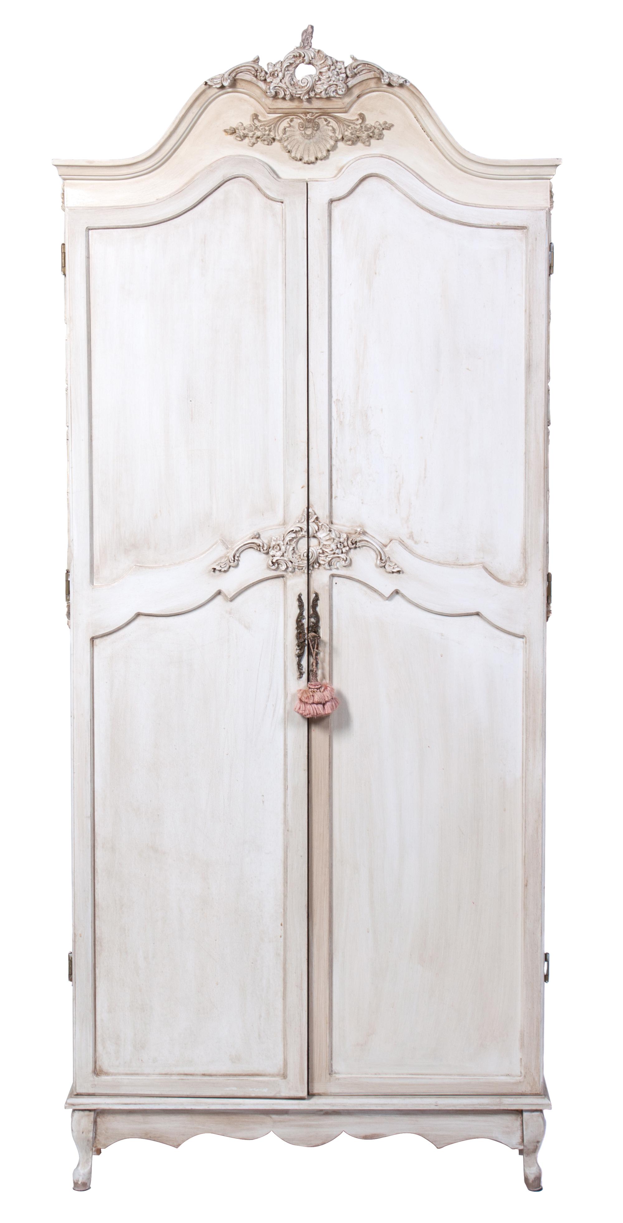 A Diminutive Louis XV Style Painted Armoire Height 80 x width 34 x depth 9 inches. — 20TH CENTURY