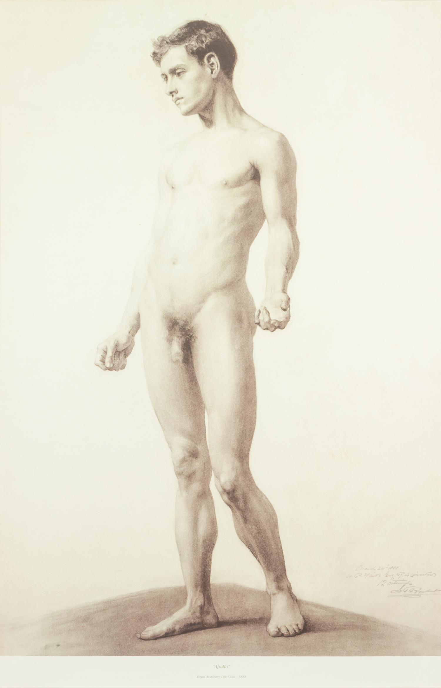 Three Nude Male Prints, , from the Royal Academy Life Class, 1887 and 1888, Adonis, Apollo and Odysseus