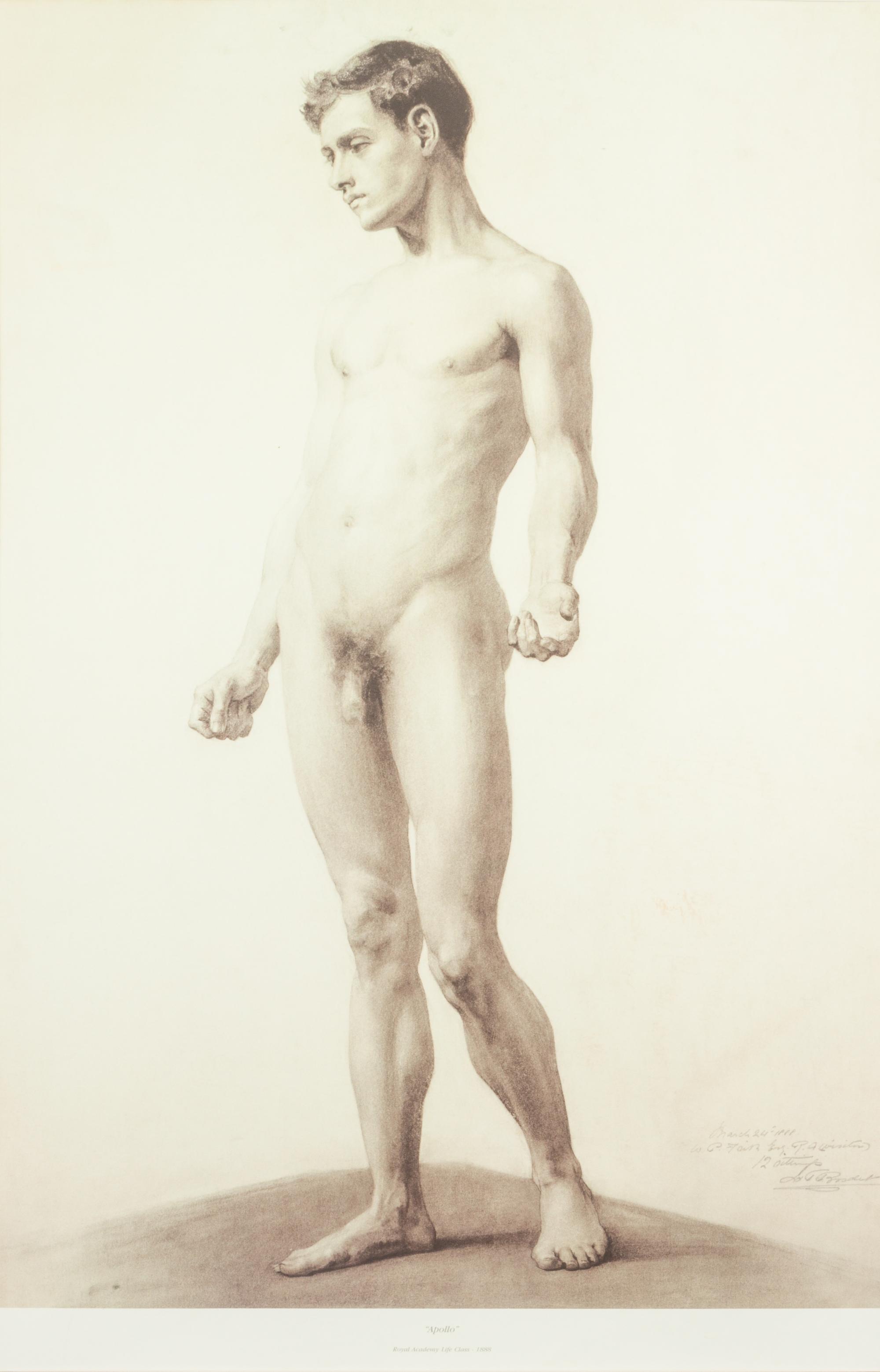 Three Nude Male Prints, , from the Royal Academy Life Class, 1887 and 1888, Adonis, Apollo and Odysseus