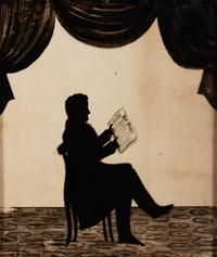 A Reverse Glass Painted Silhouette of a Gentleman Reading