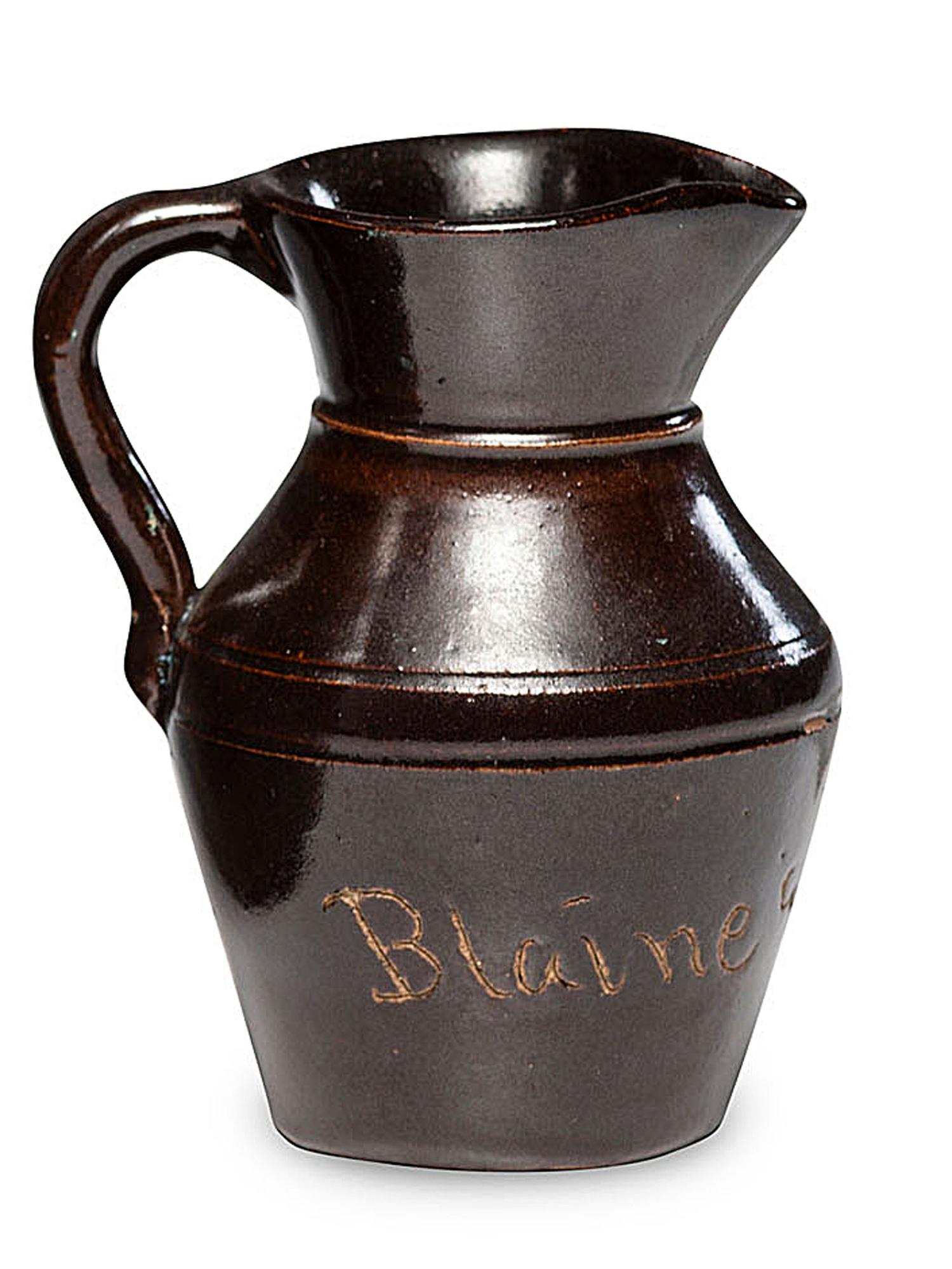 A Miniature Albany Slip-Glazed Political Campaign Favor Pitcher