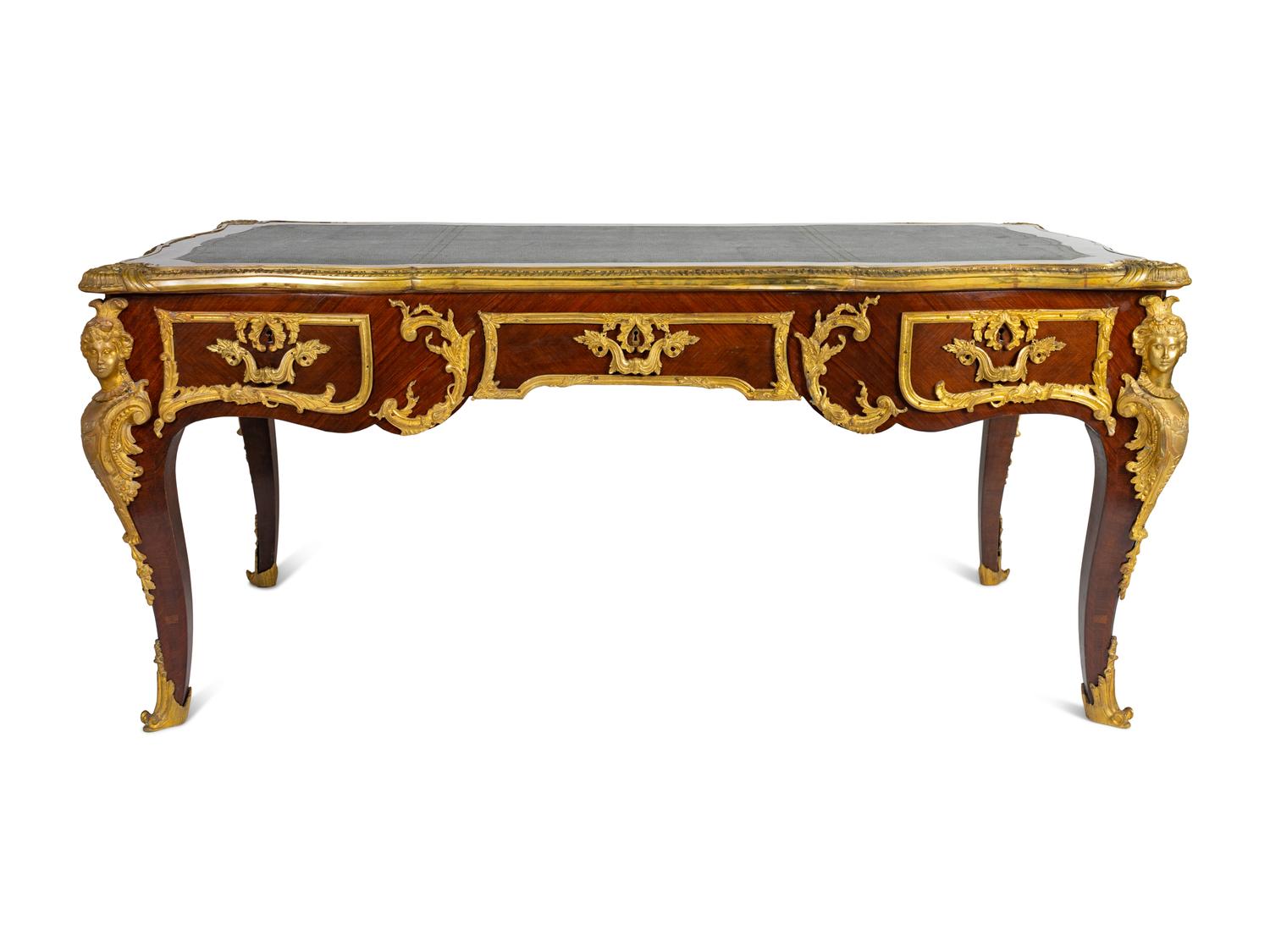 A Louis XV Style Gilt Bronze Mounted Kingwood Bureau Plat