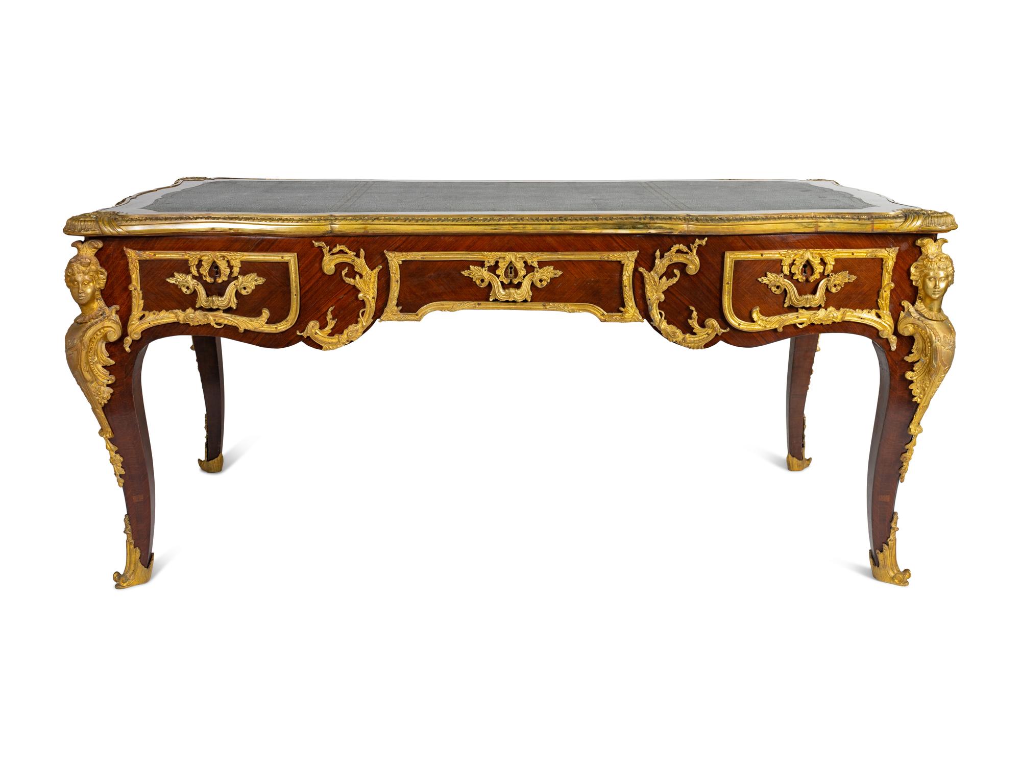 A Louis XV Style Gilt Bronze Mounted Kingwood Bureau Plat