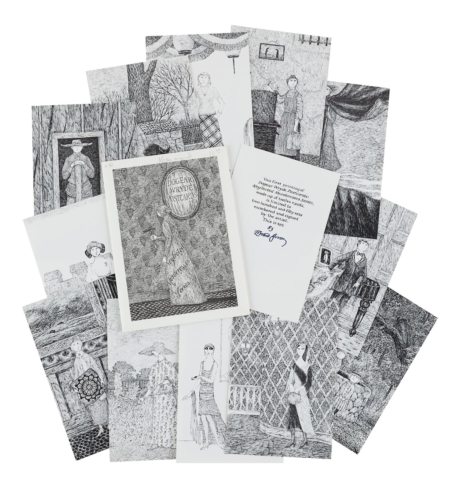 GOREY, Edward (1925-2000). Dogear Wryde Postcards: Neglected Murderesses Series . [New York], n.p., 1980.