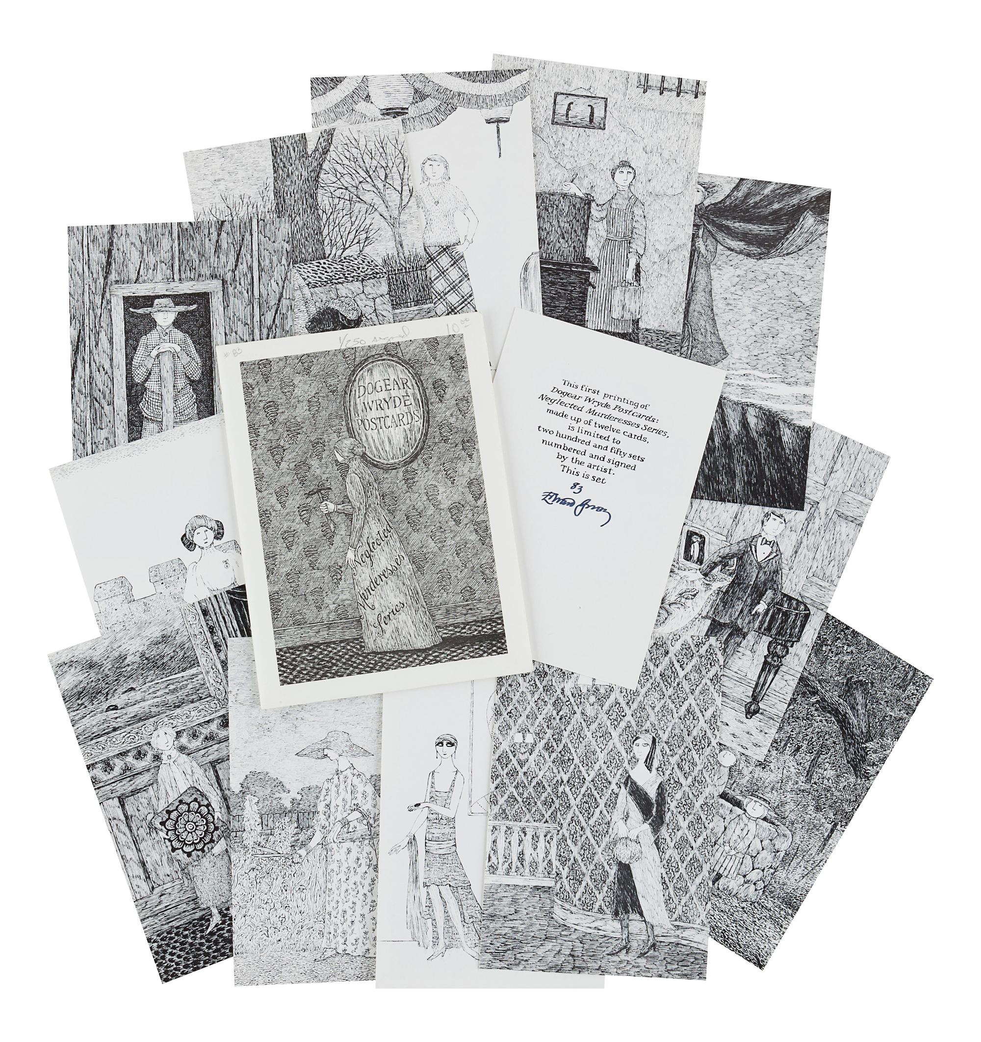 GOREY, Edward (1925-2000). Dogear Wryde Postcards: Neglected Murderesses Series . [New York], n.p., 1980.