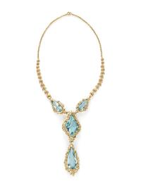 AQUAMARINE, SEED PEARL, AND YELLOW GOLD NECKLACE