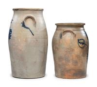 Two Cobalt Decorated Stoneware Crocks