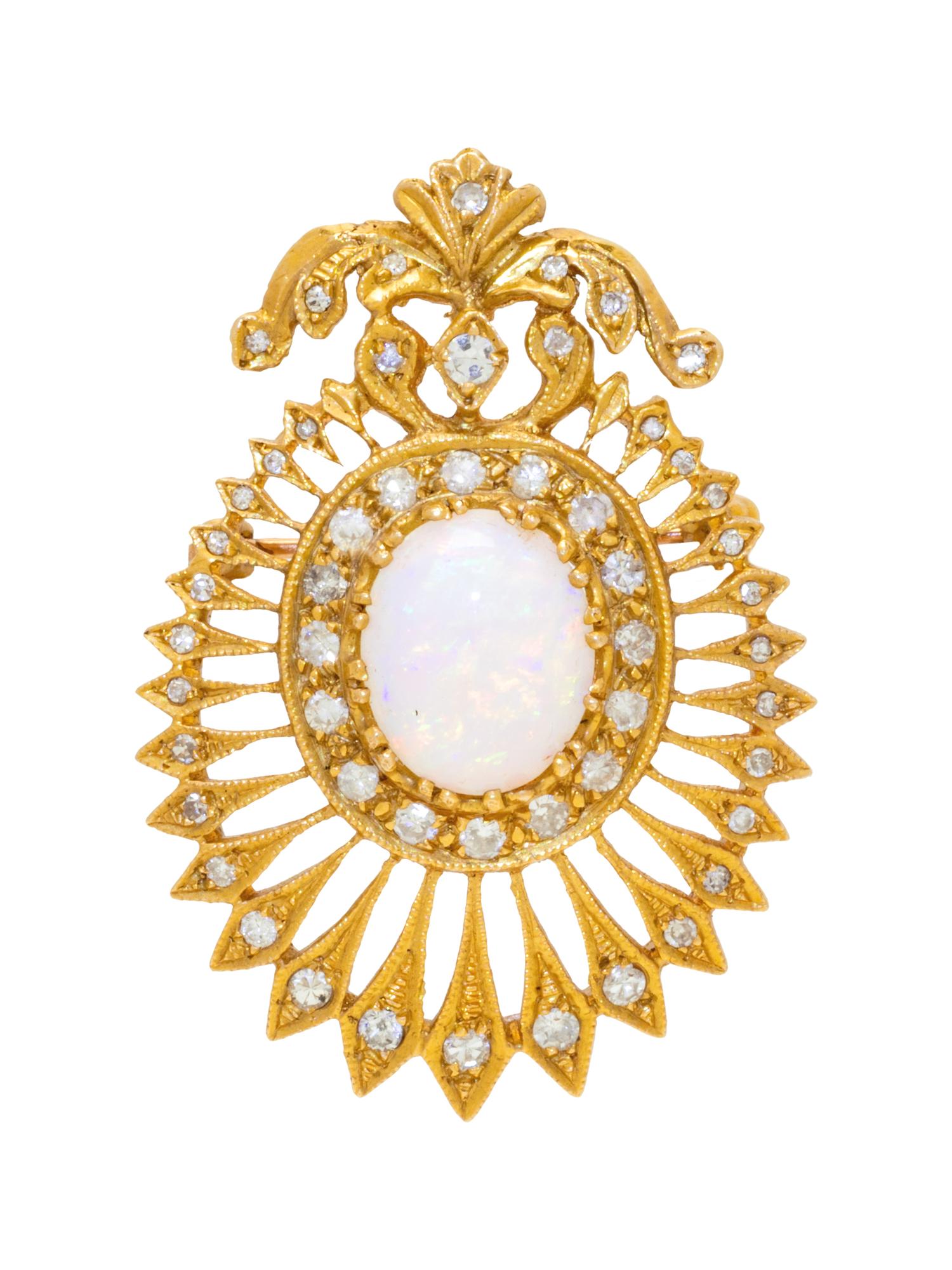 A Yellow Gold, Opal and Diamond Pendant/Brooch,