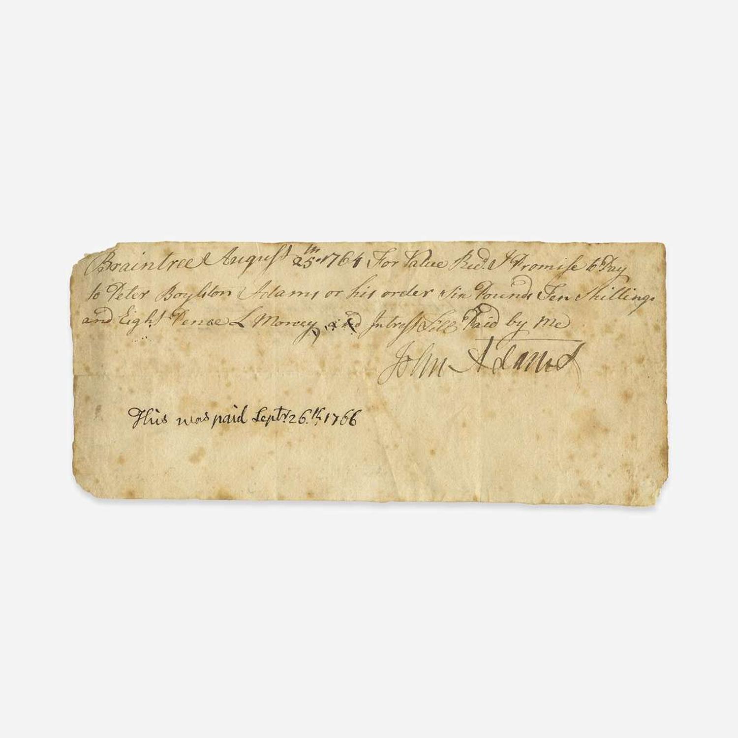 [Americana] Adams, John Annotated Promissory Note